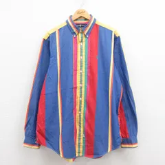 XL/古着 ラルフローレン 長袖 ブランド シャツ メンズ 90s ワンポイントロゴ 大きいサイズ マルチカラー コットン ボタンダウン 紺他 ネイ