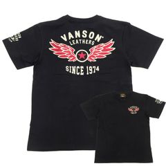 バンソン 半袖Tシャツ VANSON フライングスター チェーンステッチ刺繍 半袖Tシャツ NVST-2507 黒 新品 