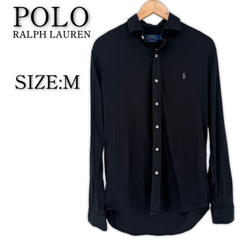 美品 POLO RALPH LAUREN KNIT DRESS SHIRT M 175/96A ブラック ポロラルフローレン ニットドレスシャツ 長袖 メンズ 古着