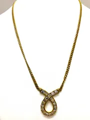 NINA RICCI ニナリッチ ラインストーン ネックレス ロゴ ペンダント アクセサリー レディース ゴールド系 40ｃｍ  12.0ｇ