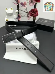 PRADA プラダ ブラック レザー ベルト メタリック バックル ブラック プラダ バックル 装飾ベルト付 レザー バケットバッグ