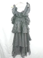 ■ ⊃ pain ティアード チェック柄 チュール ロング丈 ワンピース サイズF ブラック レディース E  【1411280020272】