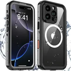 新品 【米軍MIL規格・MagSafe対応】Tmacjump iPhone 16 Pro 用 ケース 防水ケース 耐衝撃 MagSafe・Qi充電・水中撮影対応 カメラ保護 完全防水 防雪 防塵 滑り止め 頑丈 両面ケース 全面保護 ストラップ付き 海 釣り