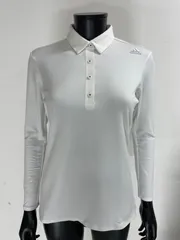 【USED】adidas アディダス ポリエステル ストレッチ 長袖 ポロシャツ ホワイト 白 レディース OT XL LL ゴルフウェア