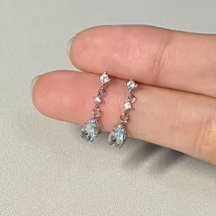 0021_S925 シルバー針スパークリング湖ライトブルーウォータードロップピアスジルコンピアスユニークな気質象嵌シルバースタッド女性のための