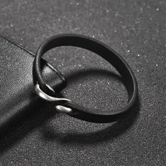 【SHOPS M】 ブレスレット レザー メンズ レディース バングル レトロ アクセサリー 革 S ブラック I037