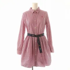 ポロ ラルフローレン POLO RALPH LAUREN ストライプ シャツワンピース 長袖 フロントボタン ベルト付き コットン 16 160cm ピンク 白 ホワイト /YQ ■OS