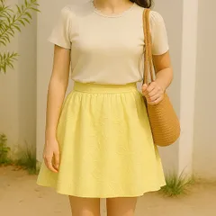 【大人ガーリー♡新品タグ付き定価13000円】L’EST ROSE（レストローズ）＊花柄刺繍レーススカート ＊イエロー＊ サイズ2＊Mサイズ相当＊春夏スカート🌻