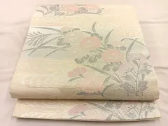 平和屋着物＊夏物　六通柄袋帯　流水秋草文　銀糸　正絹　逸品　BAAT6539du