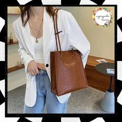 トートバッグ ポーチ付き クロコダイル柄 レディース PUレザー 肩掛けバッグ 2点セット おしゃれ スクエアカバン 大容量 縦型 かばん 手提げバッグ 30代 40代 合皮トート通勤 オフィスカジュアル 2way鞄 縦長 TZM-260