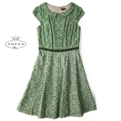 TOCCA◆春夏◆極上◆カットワークフラワーレース刺繍 リボンベルテッド ワンピース ドレス ◆フォーマル ◆日本製◆トッカ