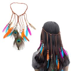 【新着商品】羽 孔雀の羽 ヘアアクセサリー ボヘミアン 髪飾り スタイル ヒッピーバンド フリンジフェザーヘアアクセサリー 孔雀の羽ヘアバンド フェザー装飾フォークスタイル サイズ調節可能なヘアアクセサリー ファッション・アクセサリー 誕生日パーティー ダンス