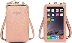 Amuself 母の日 スマホポーチ スマホショルダー 財布 カードケース がま口 レディース ショルダーバッグ ポシェット 斜め掛け( ライトピンク)