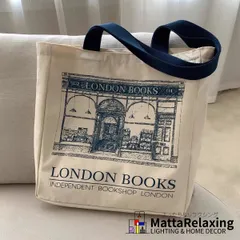 ジッパー付トートバッグ 帆布 キャンバス 厚地 LONDON BOOKSプリント ユニセックス 新品