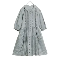 ピンクハウス★ギンガムパッチワークワンピース 可愛いワンポイントリボン♪ 前開き サイズF　黒系　z14904