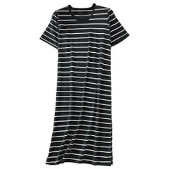 パジャマ ルームウェア ワンピース レディース 綿 半袖 ボーダー 部屋着 大きいサイズ 膝下 透けない マタニティ シンプル おしゃれ 体型カバー コットン rr2 1.ブラック M|L|XL|3L(2XL)|4L(3XL)|5L(4XL)