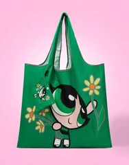 THE POWERPUFF GIRLS 　パワーパフガールズ　バターカップ　緑　エコバッグ　収納ポーチ付き　トートバッグ　花柄　買い物バッグ　買い物袋　マイバッグ　折りたたみバッグ　可愛い　アメコミ　キャラクター　平成　レトロ　ギフト　プレゼント　海外雑貨