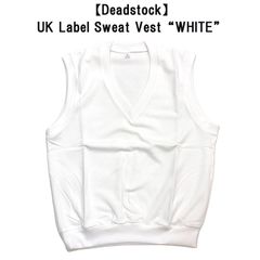 【Deadstock】UK Label Sweat Vest スウェット ベスト Vネック サイズ：M, L, XL ホワイト デッドストック①