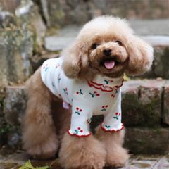 【閉店セール全品半額】チェリータートルトップス　長袖カットソー　さくらんぼ　白　犬服　ドッグウェア