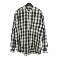 グッドイナフ【S】バンドカラー長袖シャツ　カジュアル　チェック柄　ハーフボタン グッドイナフ【S】バンドカラー長袖シャツ カジュアル チェック