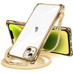 iPhone 13 用 ケース クリア ショルダー iphone13 用 スマホケース アイフォン13 カバー 肩掛け 斜めかけ 縄掛けケース 透明 TPU 薄型 軽量 耐衝撃 紐付き 斜めがけ 織りストラップ付き ネックストラップ ショルダー ケース 縦 1