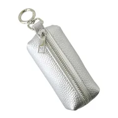 キーリングポーチ 《シルバー》新品 未使用 レザー調 PUレザー シボ加工 本革風 カラビナ付き ミニポーチ キーホルダー【B3L】【ゆうパケット】ファッション メンズ レディース