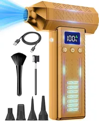 FOXKING 風力120m/s 洗車 ブロワー 300000rpm電動エアダスター 小型ミニブロワー 3段風量調整・ 8000mAh・ 200分連続作業可 充電式ブロアー ２個LEDライト付き 274g軽量 コードレス(イエロー)