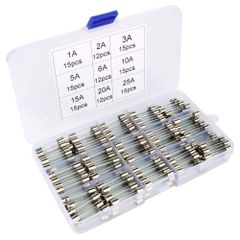 【即納】KILIGEN 126個 6 * 30mm ガラス管 ヒューズ 1A / 3A / 5A / 10A / 15A / 25Aのヒューズを各15個 2A / 6A / 20Aのヒューズを各12個