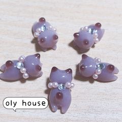 ぐで猫シリーズ　ココア猫首輪@1   5匹セット　レジン　パーツ