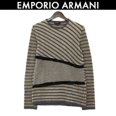 エンポリオアルマーニ  ボーダー 切り替え ニット クルーネックセーター EMPORIO ARMANI メンズ グレー サイズ 44 コンディション B