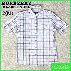 ★BURBERRY BLACK LABEL★2 (Mサイズ相当) 半袖 シャツ バーバリー ブラックレーベル メンズ 白 ホワイト チェック 刺繍ロゴ Yシャツ 綿100%