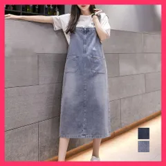 【スタッフおすすめ！】 オールインワン サロペット ロング丈 オールシーズン/ デニムスカート/韓国風 カジュアル デニムワンピース スリット入り ワンピ おすすめ おしゃれ　かわいい　人気 77PENGR-004