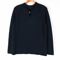 シップス 長袖ニット セーター 無地 スリットネック トップス ウール100% メンズ Mサイズ ネイビー SHIPS 【中古】