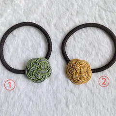 ❉梅結び❉ 水引ヘアゴム 2個セット  【緑/黄色】