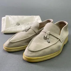 2f23 Loro Piana ロロピアーナ SUMMER WALK サマーチャーム ウォークモカシン シューズ 37 ベージュ レザー スリッポン ローファー 保存袋付き