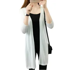 [LL FIERTE] カーディガン レディース ロング 秋 薄手トップス 羽織り 七分袖 前開き 無地 カジュアル (M, ホワイト) [ホワイト] [M]