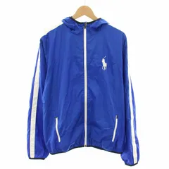 ポロ ラルフローレン POLO RALPH LAUREN ナイロンジャケット ジップアップパーカー アウター ビッグポニー ロゴ刺繍 L 青 ブルー 白 ホワイト /YT