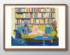 12539書斎の犬 DOG A3 サイズ ポスター アート おしゃれ 絵画 インテリア 北欧 イラスト マット紙 艶消し アートパネル 額 フレーム デザイン 壁掛け ギフト 新築祝い ディスプレイ 