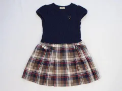 ファミリア familiar アウトレット 子供服 女の子 120cm 半袖 ワンピース 紺 チェック 緑 ベージュ 春 秋 冬 ★3 冬服 ガールズ 女児 キッズ 【中古】 ユーズド リサイクル こども