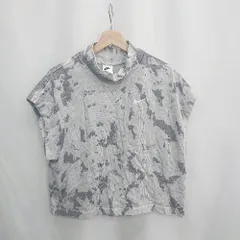 ◇ ⊂ NIKE ナイキ 総柄 ハイネック ブランドロゴ刺<!-利用不可文字-!> 半袖 Ｔシャツ サイズM グレー系 レディース E  【1502060025973】