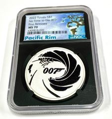 ★NGC最高鑑定★ 2022 Tuvalu  S$1 No Time to Die  007 NGC MS70 First Releases Pacific Rim