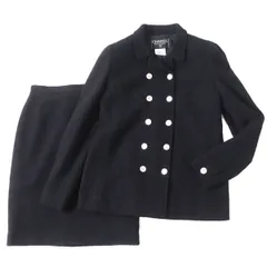 美品◎仏製 CHANEL シャネル 98P P10454 レディース ココマークボタン 単色ツイード ジャケット×スカート セットアップ 黒 裏シルク 38のサムネイル