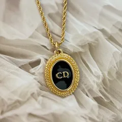 【極美品】クリスチャンディオール ネックレス CDロゴオーバル GPメッキゴールドブラック【中古】レディース Dior Vintage Necklace Gold Black 172