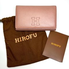 HIROFU ヒロフ センプレ　二つ折り　コンパクト　財布　Hロゴ　レザー　ピンクベージュ　グレー