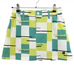 ルコックゴルフ スカート 白×ライトグリーン 総柄 メッシュ裏地  レディース 9 ゴルフウェア le coq sportif