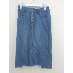 ◇ w closet フロントスリット ウエストゴム カットオフ デニム 膝下丈 ナロー スカート サイズ F インディゴ レディース  【中古】 【1206170005794】