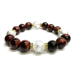 12mm 四神獣銀彫水晶×レッドタイガーアイ パワーストーン ブレスレット天然石 開運  [l] 金運 ギャンブル運 お守り 青龍 白虎 玄武 朱雀 （ゴールド）メンズ・レディース　男性・女性　数珠ブレス　開運  [l] 