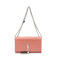YVES SAINT LAURENT イヴサンローラン ミディアム タッセル ケイト 桃色 クロコダイル型押しレザー A