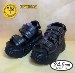 ☆新品未使用品・美品☆ 24.5cm ヨースケ YOSUKE 厚底サンダル レディース ブラック バックベルト スニーカーサンダル 黒 厚底バックベルトサンダル 約10cmソール MY1235-446