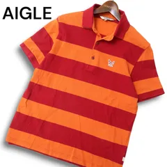 AIGLE エーグル 春夏 ロゴ★ 半袖 鹿の子 ボーダー ポロシャツ Sz.L メンズ 日本製 アウトドアのサムネイル